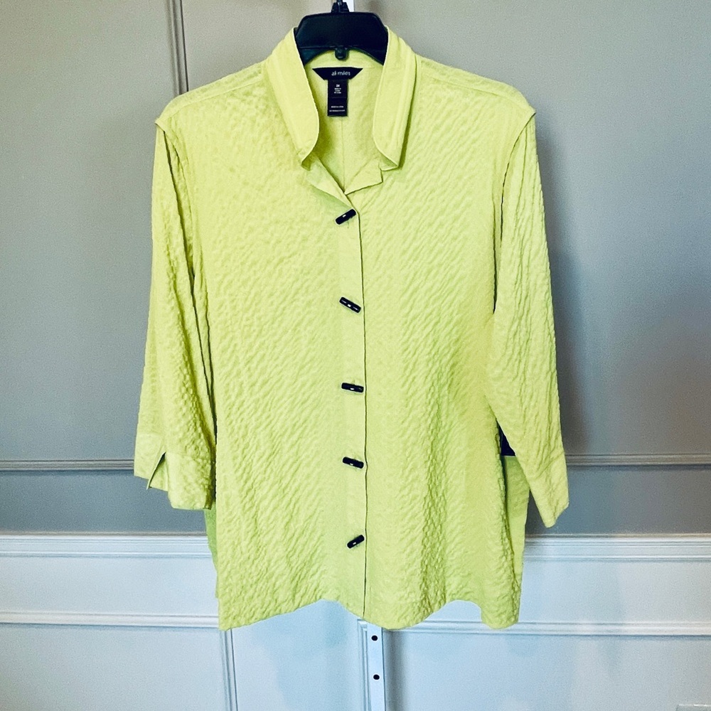 Ali Miles NWT 2X Button Down Wire Collar Shirt Blouse Light Green 3/4 sleeve